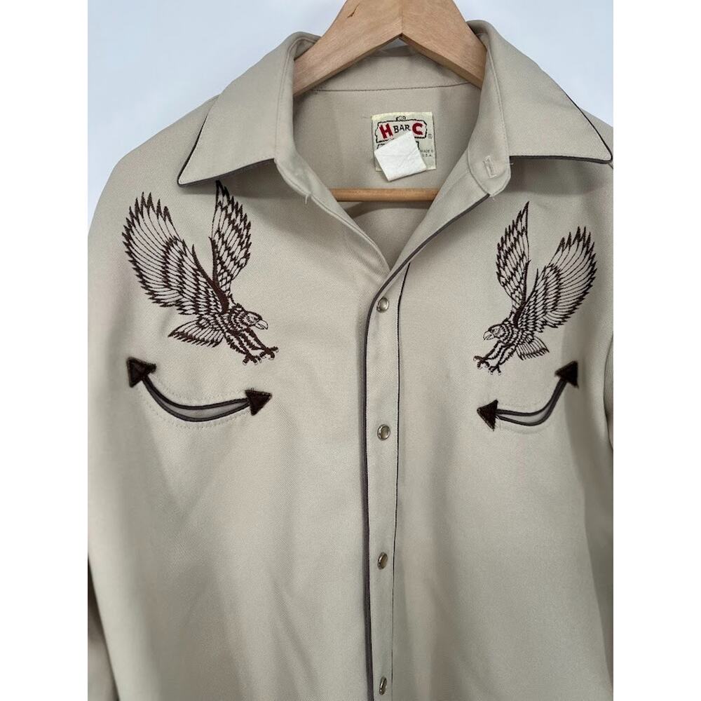 Men's Beige Western Shirt with Embroidered Eagles - Picture 2 of 8